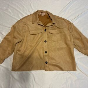Philosophy Woman 2X Faux Suede Tan Button Front Jacket Plus Size Overshirt